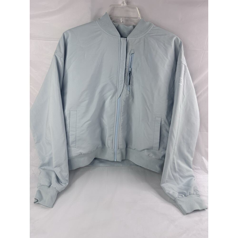 Gymshark Baby Blue Bomber Jacket Full Zip Women's Active Athleisure Crop Large